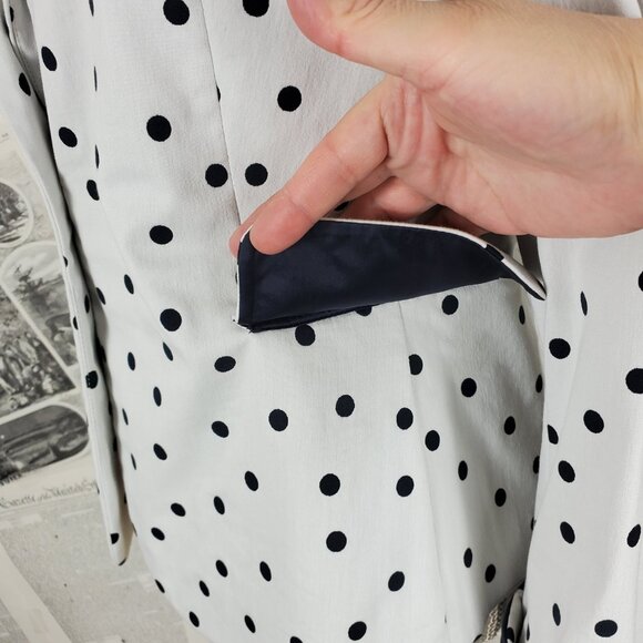 Akris Punto Light Gray Black Polka Dot Cotton Blend Single Button Blazer Size 6 - Picture 10 of 16